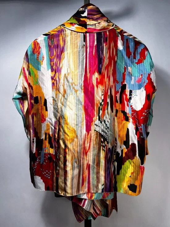 ETRO 100% Silk Multicolor Abstract Striped Wrap Blouse with Scarf/Tie Sz 8 LNWOT - Picture 3 of 10